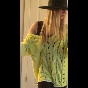 Free people, neon green/white, oversized sweater.